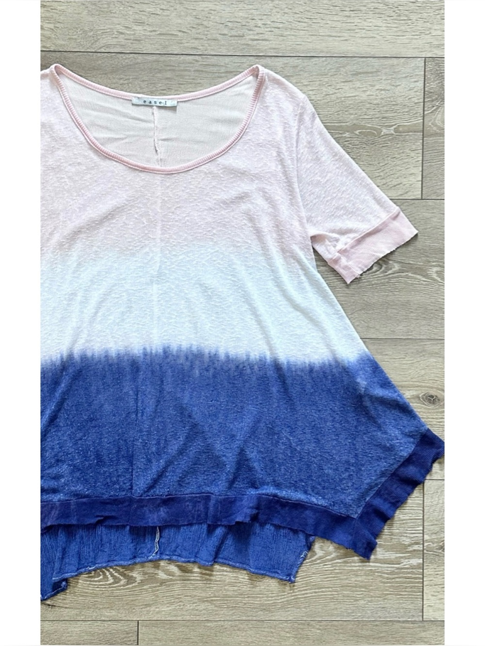 Easel Ombre Dip Dye Sharkbite Hem Tunic Top Oversized Rayon Slub Knit
